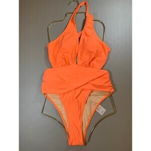 NWT Cupshe Neon Orange Asymmetrical Cutout One Piece Bathing Suit Size Large